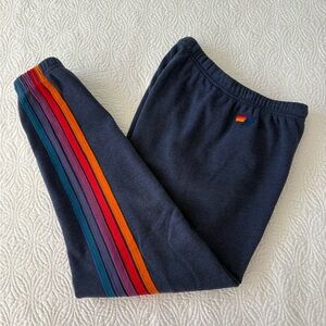 Aviator Nation Navy Joggers with Rainbow Stripes